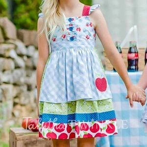 NEW Tabitha Twinkle Storybook Apron Apple Gingham Floral Girls Dress